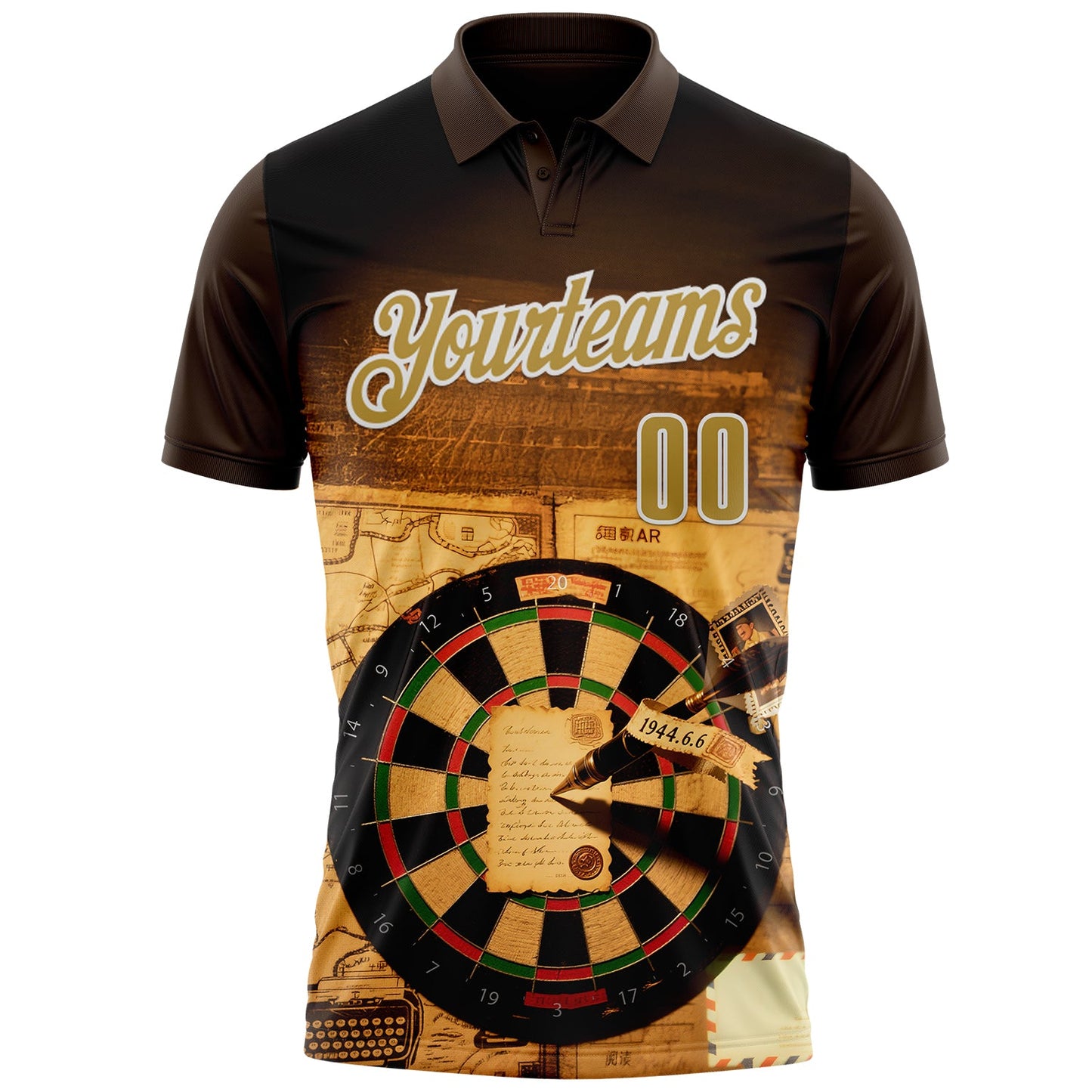 Custom Black Old Gold-White Darts Historical Dartboard Performance Polo Shirt