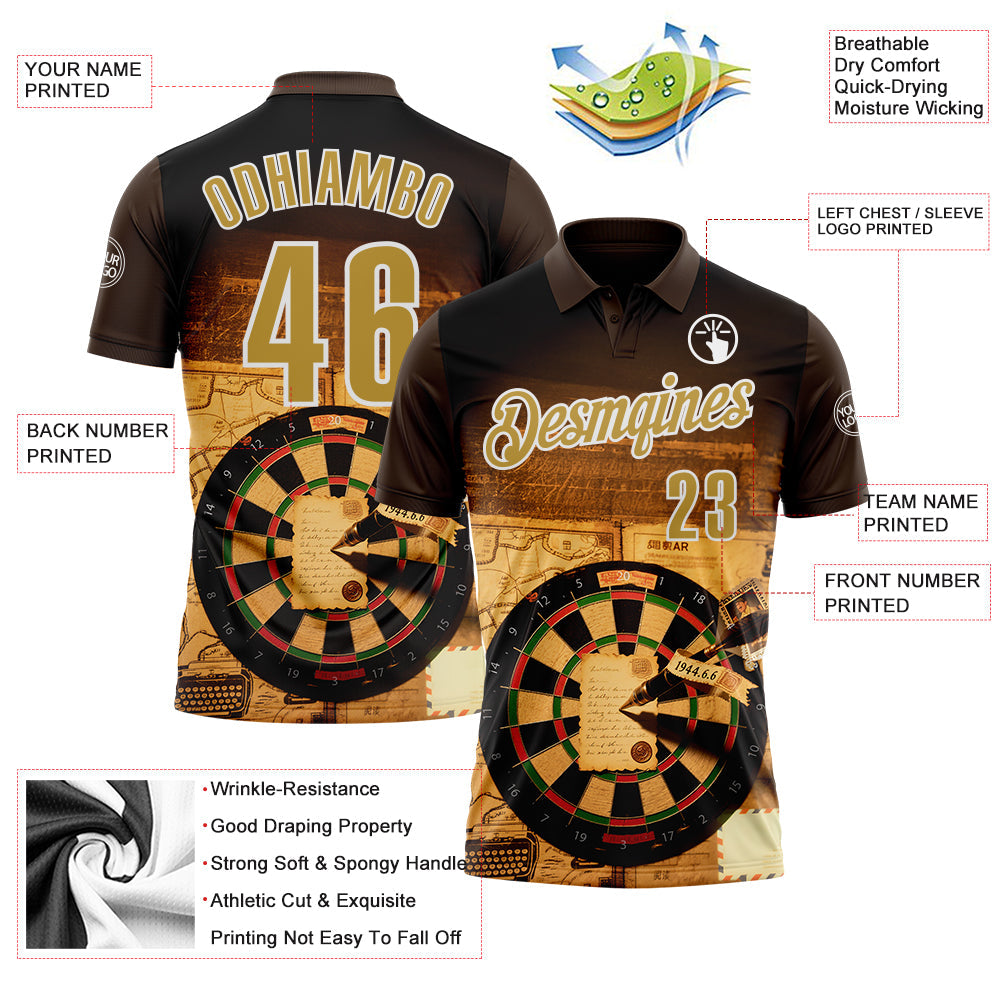 Custom Black Old Gold-White Darts Historical Dartboard Performance Polo Shirt