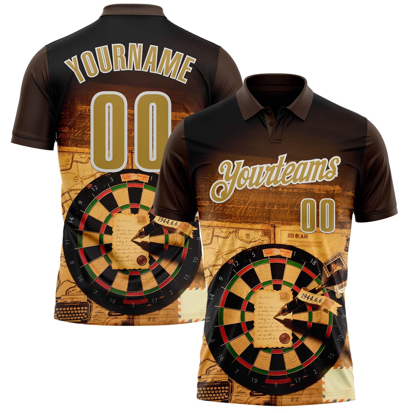 Custom Black Old Gold-White Darts Historical Dartboard Performance Polo Shirt