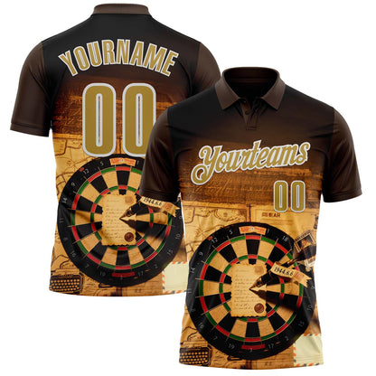 Custom Black Old Gold-White Darts Historical Dartboard Performance Polo Shirt