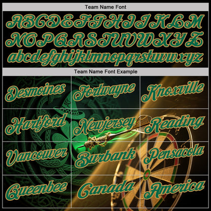 Custom Black Kelly Green-Old Gold Darts St.Patrick's Day Shamrock Dartboard Performance Polo Shirt