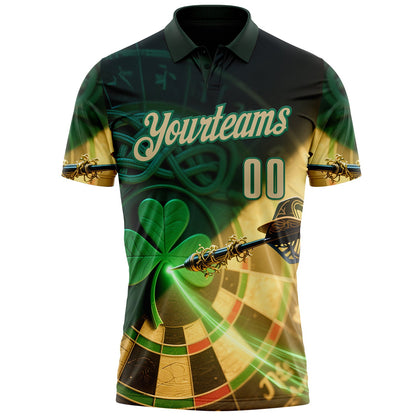 Custom Green Vegas Gold-Kelly Green Darts St.Patrick's Day Shamrock Dartboard Performance Polo Shirt