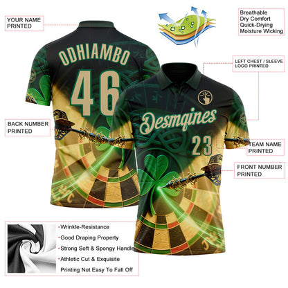Custom Green Vegas Gold-Kelly Green Darts St.Patrick's Day Shamrock Dartboard Performance Polo Shirt