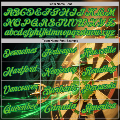 Custom Black Aurora Green-Kelly Green Darts St.Patrick's Day Shamrock Dartboard Performance Polo Shirt