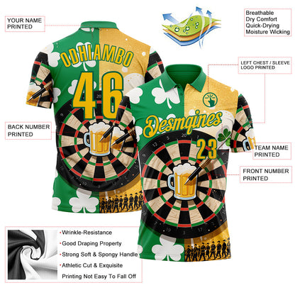 Custom Green Yellow-Kelly Green Darts St.Patrick's Day Shamrock Dartboard Performance Polo Shirt