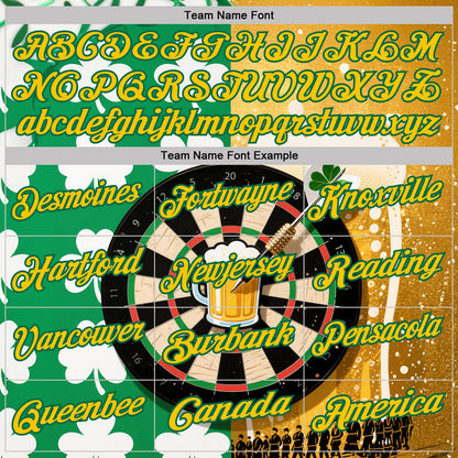 Custom Green Yellow-Kelly Green Darts St.Patrick's Day Shamrock Dartboard Performance Polo Shirt