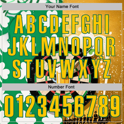 Custom Green Yellow-Kelly Green Darts St.Patrick's Day Shamrock Dartboard Performance Polo Shirt
