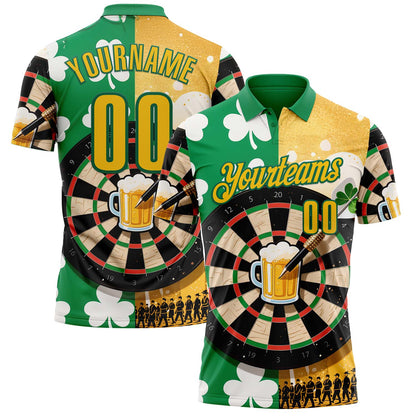 Custom Green Yellow-Kelly Green Darts St.Patrick's Day Shamrock Dartboard Performance Polo Shirt