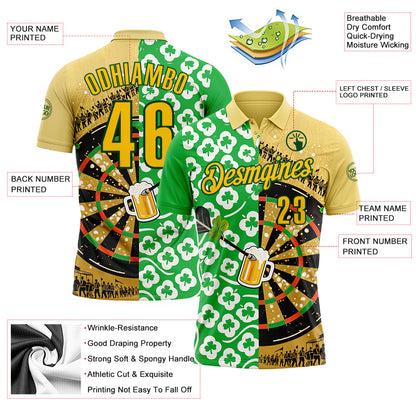 Custom Yellow-Green Darts St.Patrick's Day Shamrock Dartboard Performance Polo Shirt
