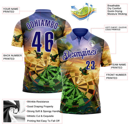 Custom Yellow Dark Purple Green-White Darts St.Patrick's Day Shamrock Dartboard Performance Polo Shirt