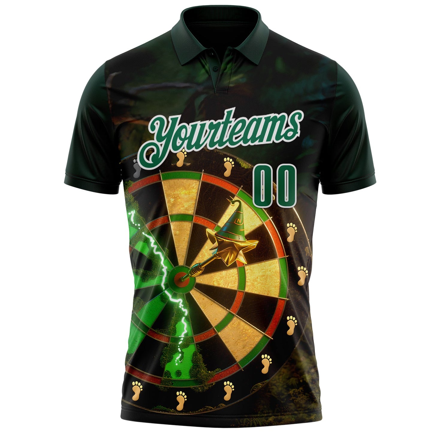 Custom Green Kelly Green-White Darts St.Patrick's Day Shamrock Dartboard Performance Polo Shirt