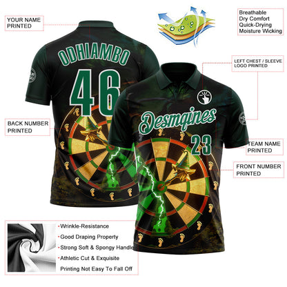 Custom Green Kelly Green-White Darts St.Patrick's Day Shamrock Dartboard Performance Polo Shirt
