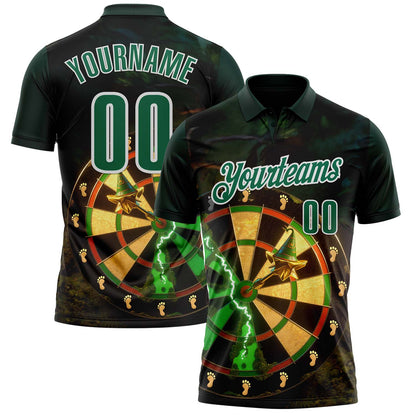 Custom Green Kelly Green-White Darts St.Patrick's Day Shamrock Dartboard Performance Polo Shirt