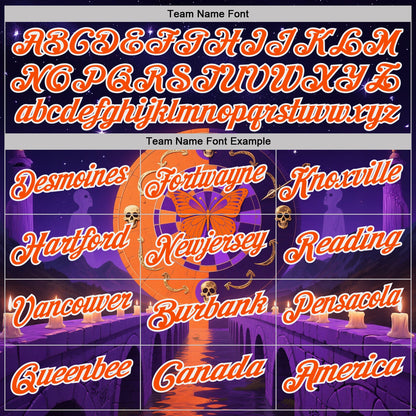 Custom Navy Orange Purple-White Darts Day of the Dead Sugar Skull Dartboard Performance Polo Shirt