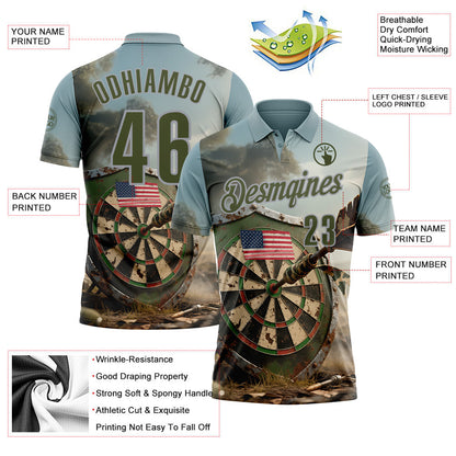 Custom Shadow Blue Olive-Gray Darts American Flag Dartboard Performance Polo Shirt
