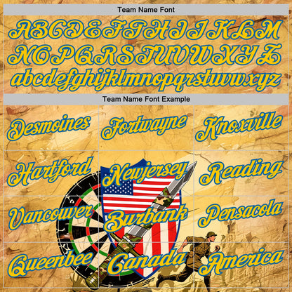 Custom Yellow-Blue Darts Military Camo American Flag Dartboard Performance Polo Shirt