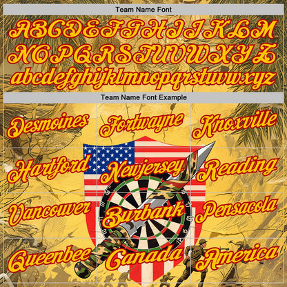 Custom Yellow-Red Darts Military Camo American Flag Dartboard Performance Polo Shirt