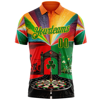 Custom Orange Grass Green-Yellow Darts St.Patrick's Day Shamrock Dartboard Performance Polo Shirt