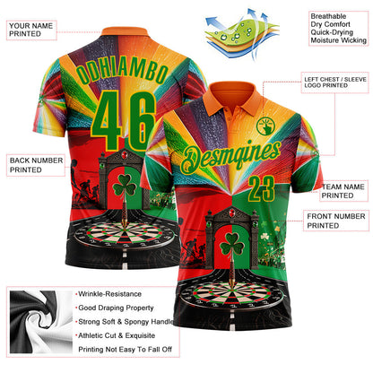 Custom Orange Grass Green-Yellow Darts St.Patrick's Day Shamrock Dartboard Performance Polo Shirt