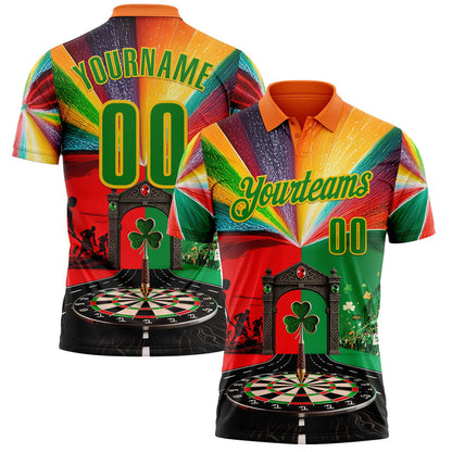 Custom Orange Grass Green-Yellow Darts St.Patrick's Day Shamrock Dartboard Performance Polo Shirt