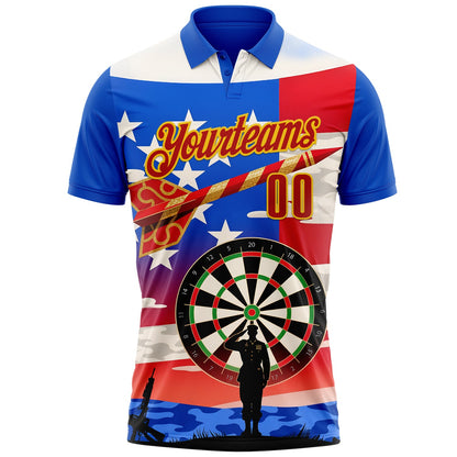 Custom Blue Red-Yellow Darts Military American Flag Dartboard Performance Polo Shirt