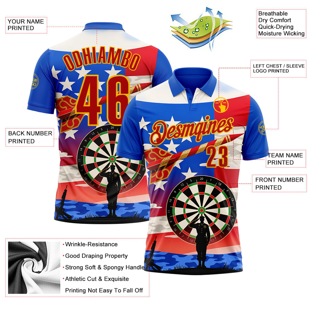 Custom Blue Red-Yellow Darts Military American Flag Dartboard Performance Polo Shirt