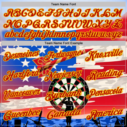 Custom Blue Red-Yellow Darts Military American Flag Dartboard Performance Polo Shirt