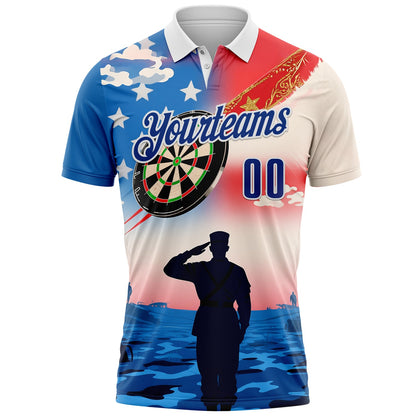 Custom White Royal-Red Darts Military American Flag Dartboard Performance Polo Shirt