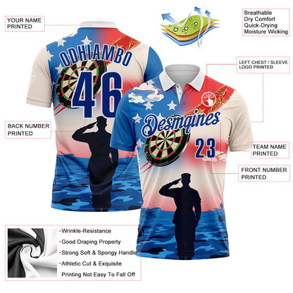 Custom White Royal-Red Darts Military American Flag Dartboard Performance Polo Shirt