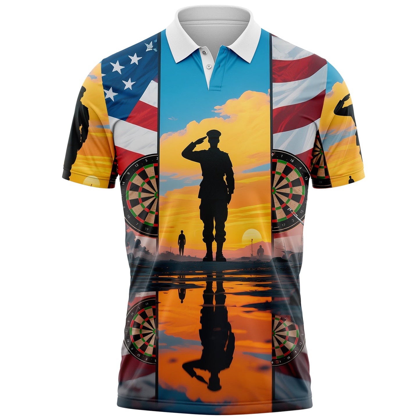 Custom Yellow Royal-White Darts Military American Flag Dartboard Performance Polo Shirt