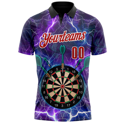 Custom Black Red-White Darts Lightning Dartboard Performance Polo Shirt