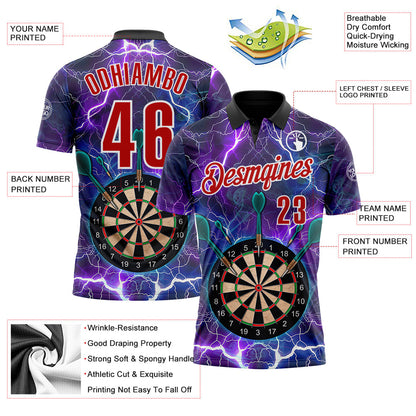 Custom Black Red-White Darts Lightning Dartboard Performance Polo Shirt