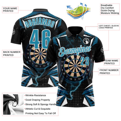 Custom Black Panther Blue-White Darts Lightning Dartboard Performance Polo Shirt