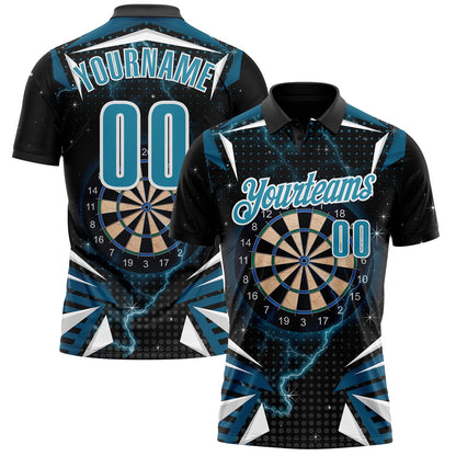 Custom Black Panther Blue-White Darts Lightning Dartboard Performance Polo Shirt