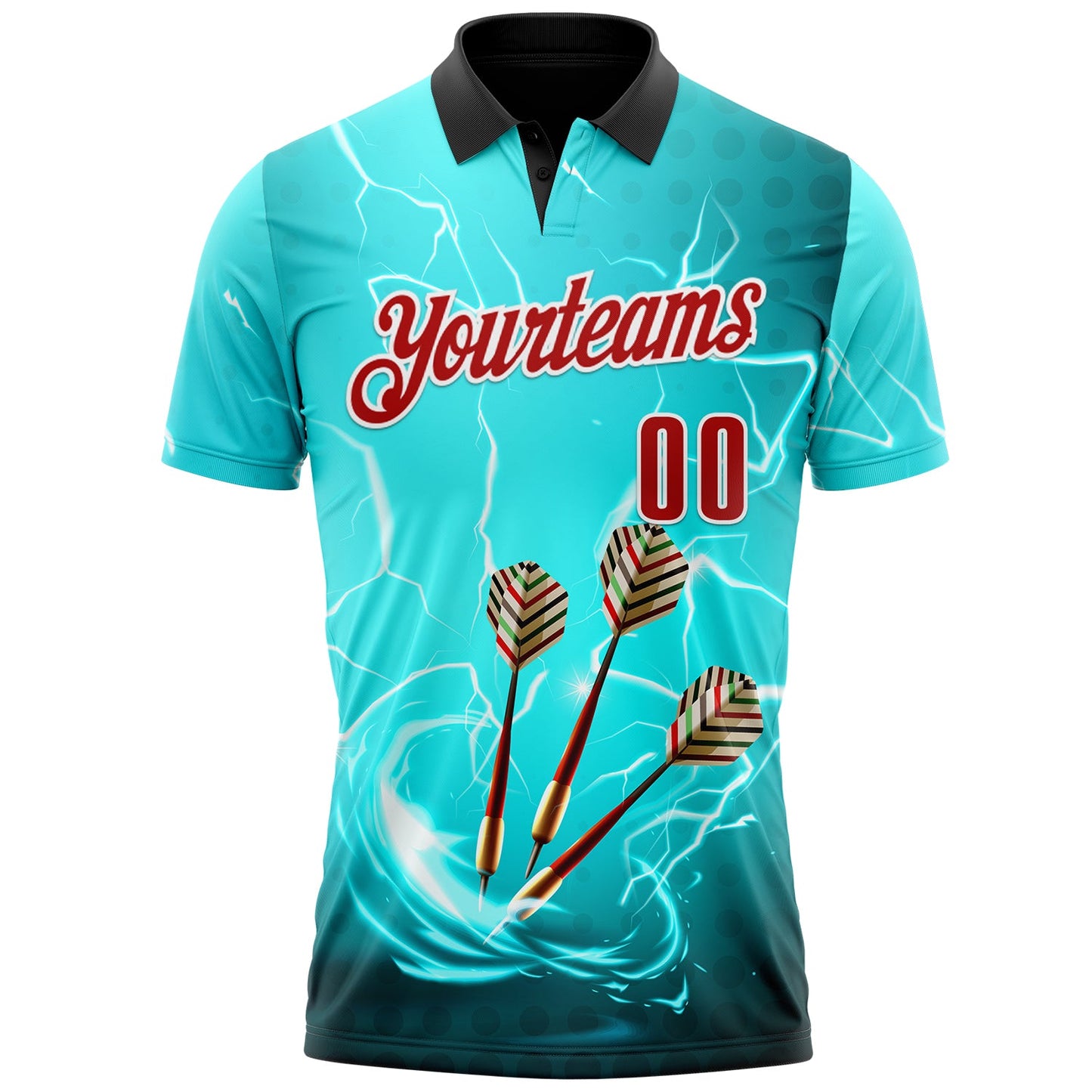Custom Ice Blue Red-White Darts Lightning Dartboard Performance Polo Shirt