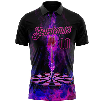 Custom Black-Deep Pink Darts Flame Dartboard Performance Polo Shirt