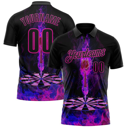 Custom Black-Deep Pink Darts Flame Dartboard Performance Polo Shirt