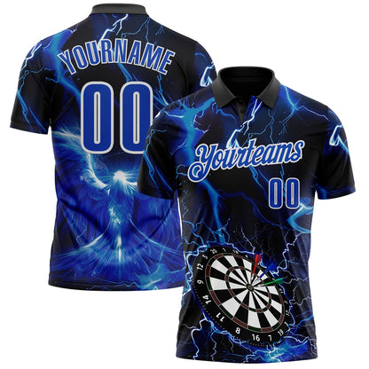 Custom Black Thunder Blue-White Darts Lightning Dartboard Performance Polo Shirt