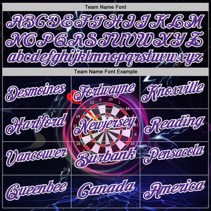 Custom Black Purple-White Darts Lightning Dartboard Performance Polo Shirt