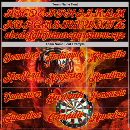 Custom Black Red-Bay Orange Darts Flame Tiger Dartboard Performance Polo Shirt