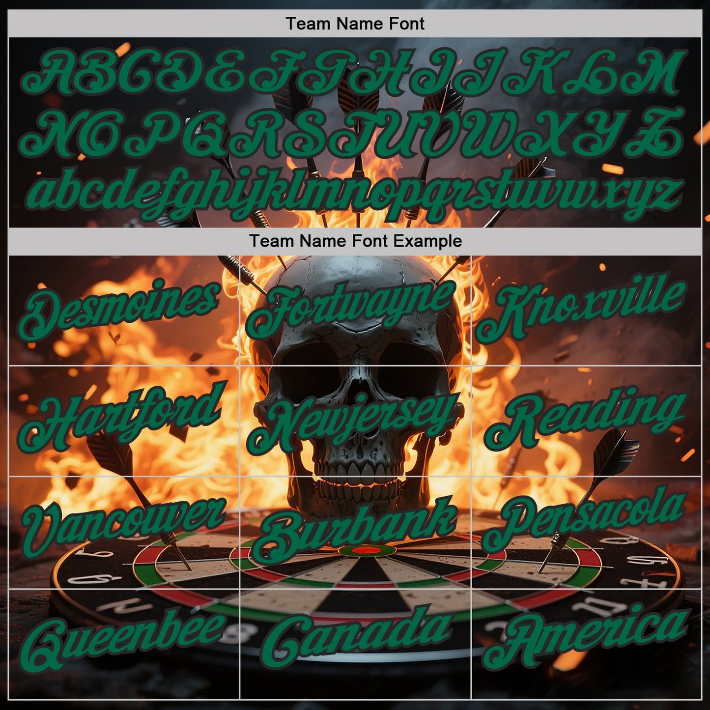 Custom Black-Kelly Green Darts Flame Skull Dartboard Performance Polo Shirt