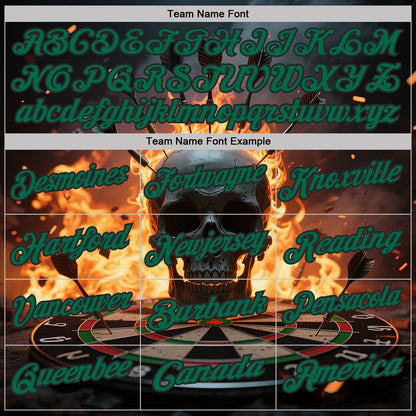 Custom Black-Kelly Green Darts Flame Skull Dartboard Performance Polo Shirt