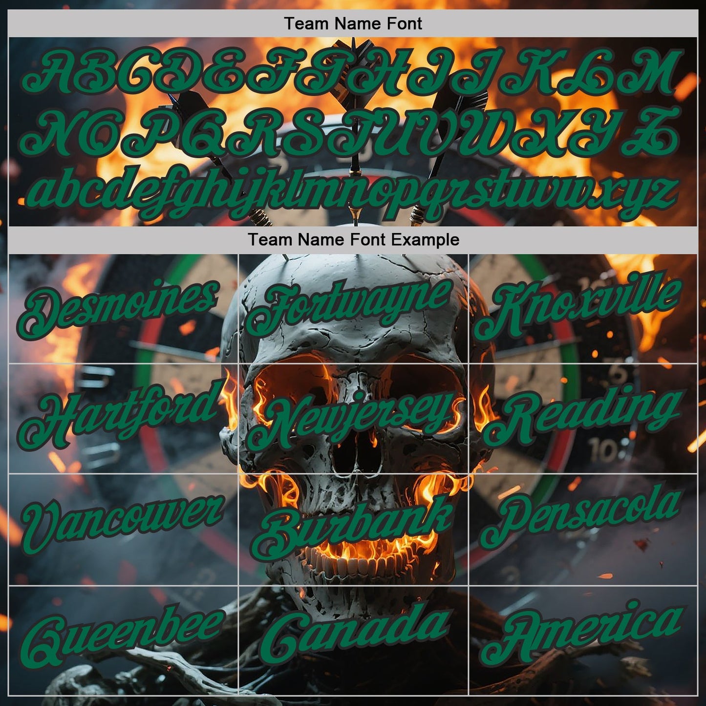 Custom Black-Kelly Green Darts Flame Skull Dartboard Performance Polo Shirt