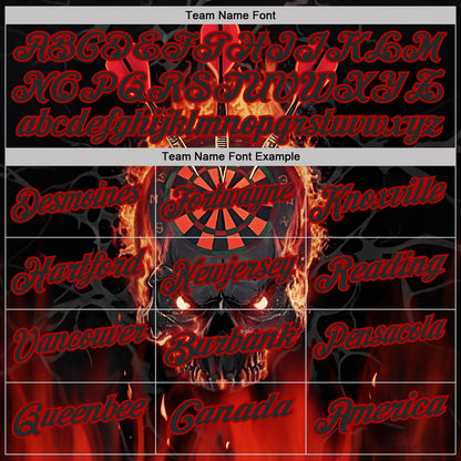 Custom Black-Red Darts Flame Skull Dartboard Performance Polo Shirt