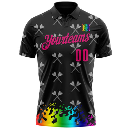 Custom Black-Hot Pink Darts Flame Dartboard Performance Polo Shirt