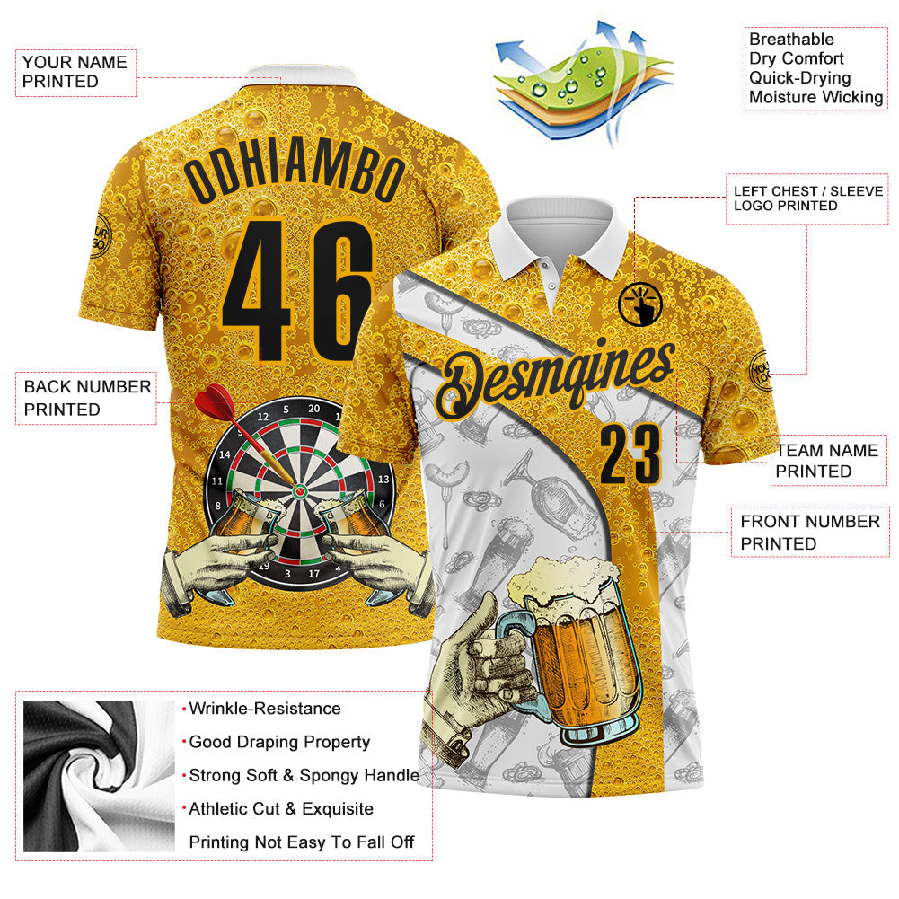 Custom Gold-Black Darts Beer Dartboard Performance Polo Shirt