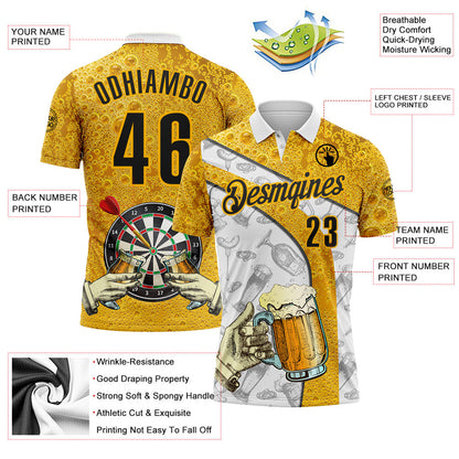 Custom Gold-Black Darts Beer Dartboard Performance Polo Shirt