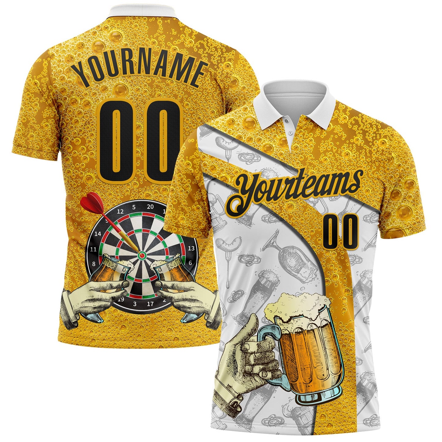 Custom Gold-Black Darts Beer Dartboard Performance Polo Shirt
