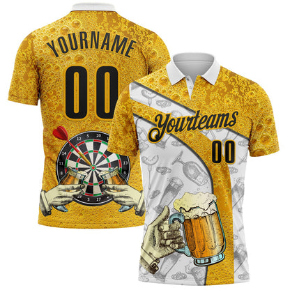 Custom Gold-Black Darts Beer Dartboard Performance Polo Shirt