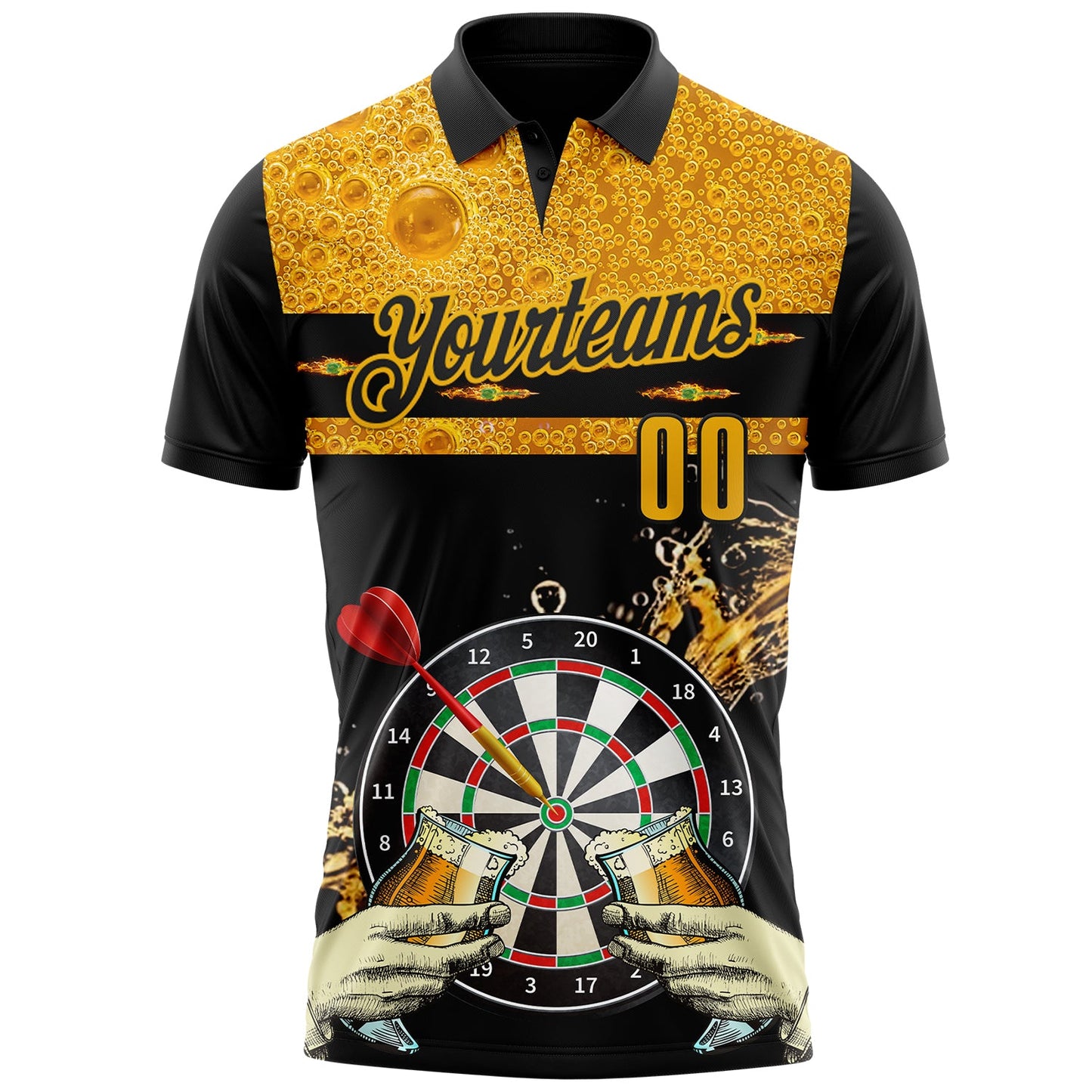 Custom Black-Gold Darts Beer Dartboard Performance Polo Shirt